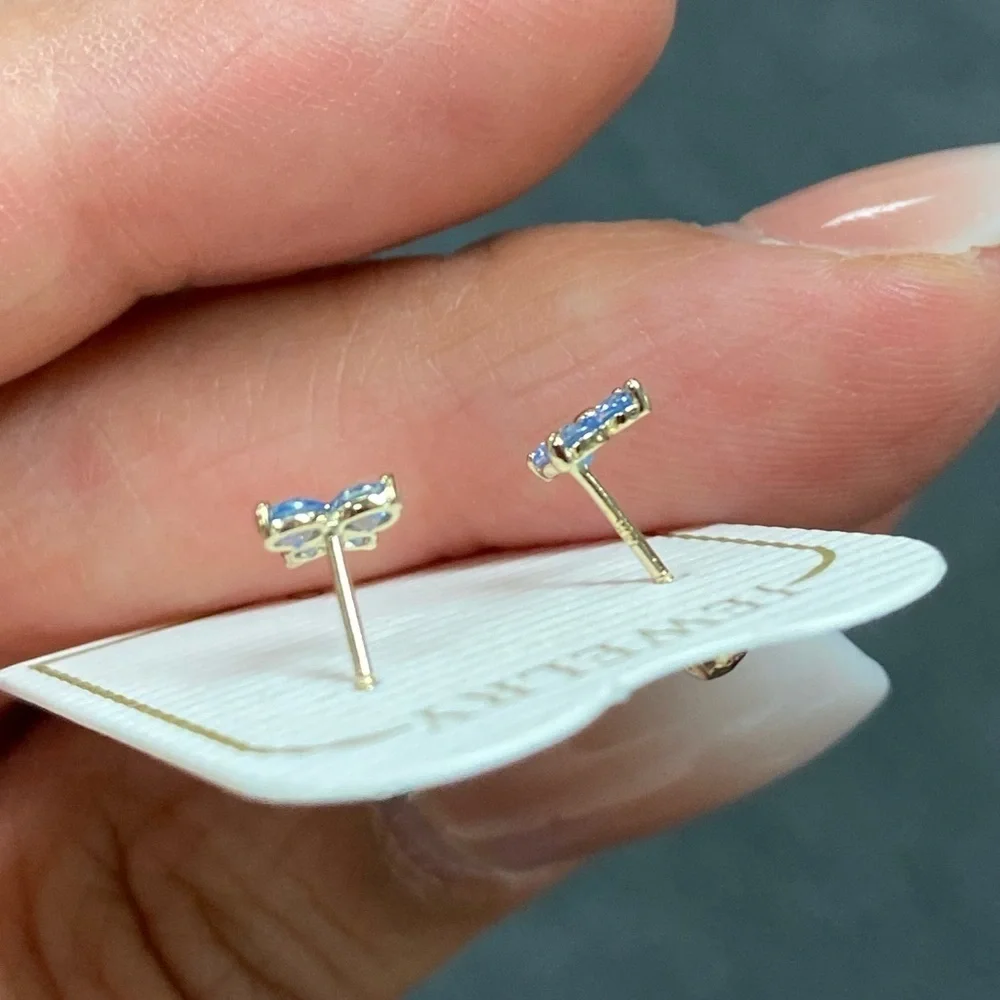 14K Yellow Gold Butterfly CZ Stud Earrings w/Screw